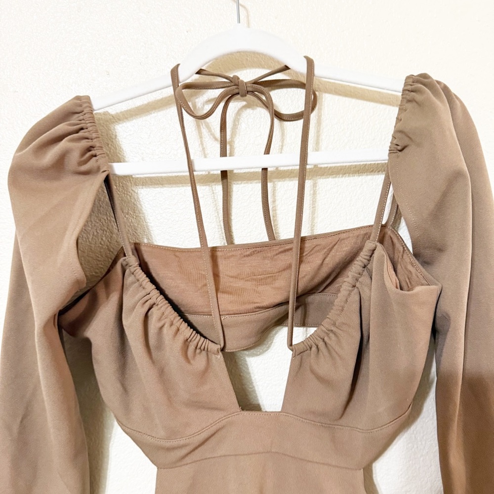 NWT ATOIR The Serpent Strappy Halter Long Sleeve Cutout Mini Dress in Lion US 8 - Picture 6 of 10
